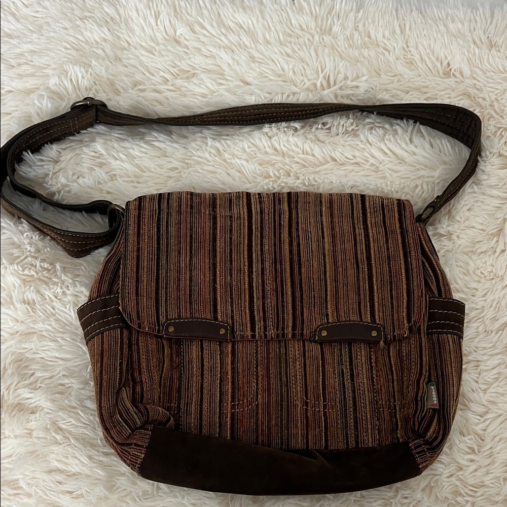 Fossil Brown and Tan Striped Messenger Bag
